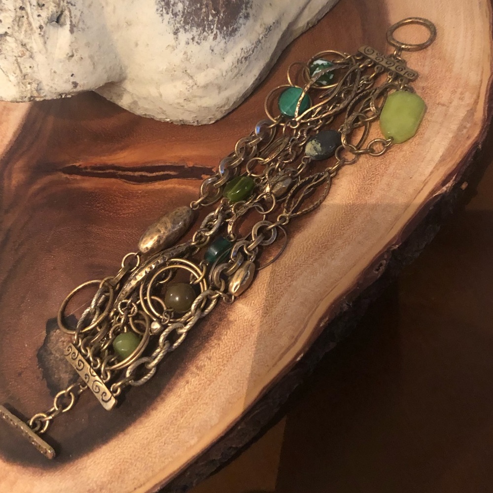 Chico’s Gold Tone with Green Hues of Green and Gold Beads